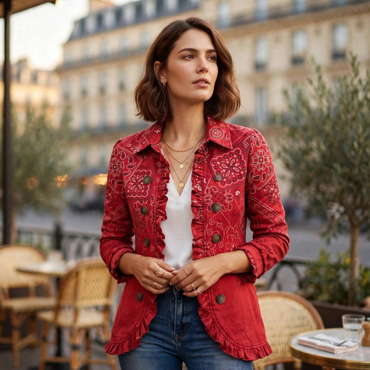 Veste femme brodée rouge bordeaux bandana Aylvia