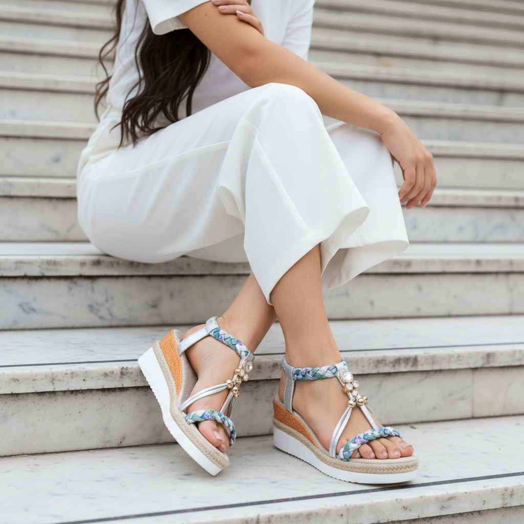 Sandales Perles Bleu